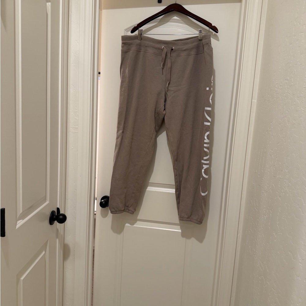 Calvin Klein taupe jogger sweats with subtle logo
